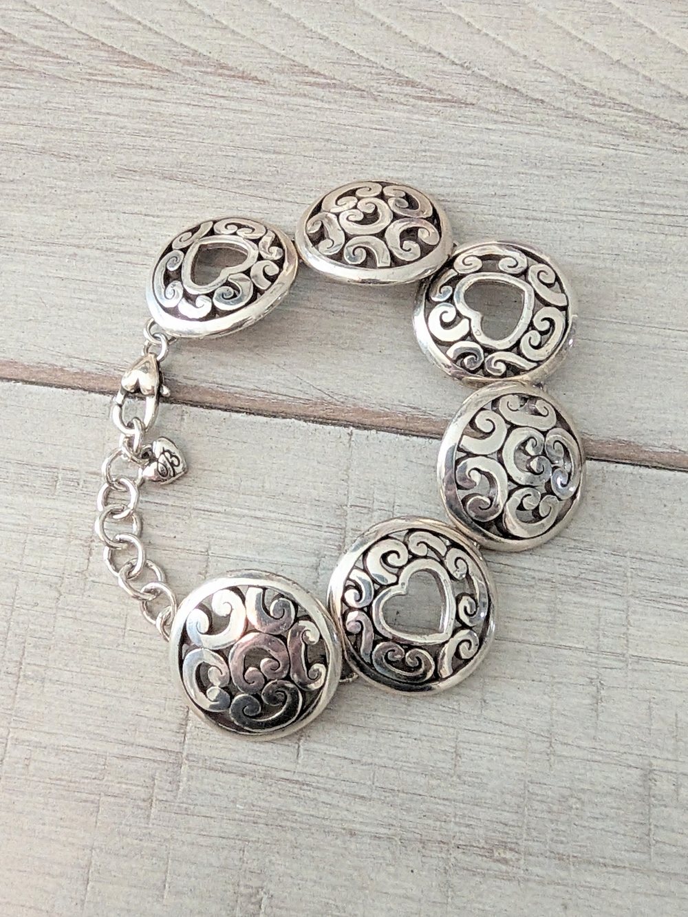 Brighton Openwork Scroll and Heart Round Medallion Link Bracelet